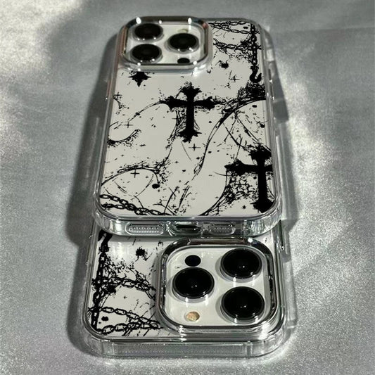 Cool Dark Gothic Cross Mark Phone Case for iPhone 17 16e 16 15 14 13 12 11 Pro Max X XS XR 8 7 Air Plus Transparent Soft Cover