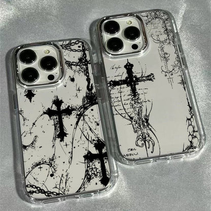 Cool Dark Gothic Cross Mark Phone Case for iPhone 17 16e 16 15 14 13 12 11 Pro Max X XS XR 8 7 Air Plus Transparent Soft Cover