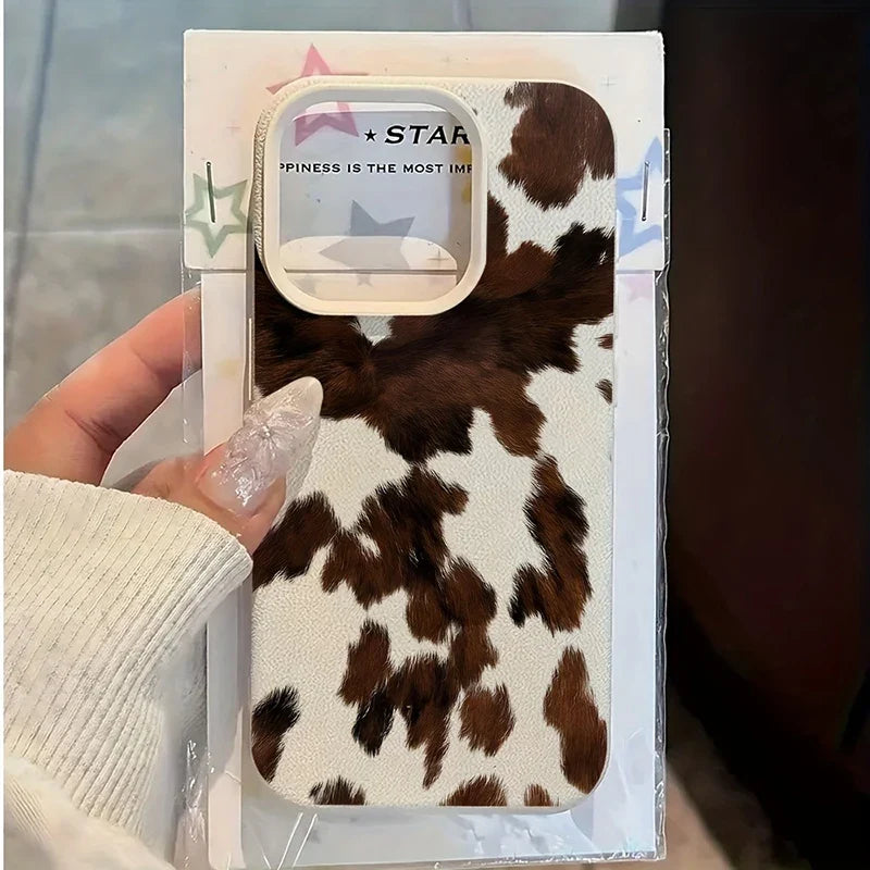 Creative Milk Cow Pattern Lychee Texture Phone Case For iPhone 17 16 15 14 13 12 11 Pro Max 17 Air 15 Plus X XS 16E Soft Cover
