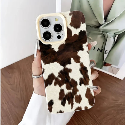 Creative Milk Cow Pattern Lychee Texture Phone Case For iPhone 17 16 15 14 13 12 11 Pro Max 17 Air 15 Plus X XS 16E Soft Cover