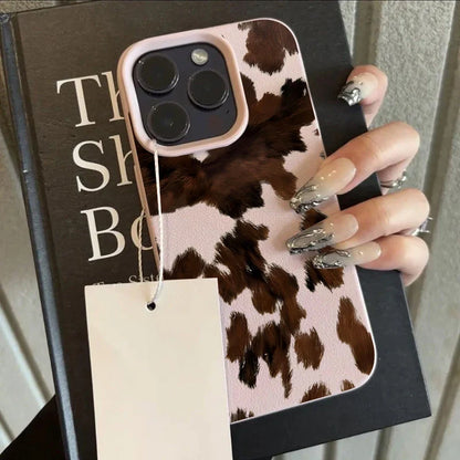 Creative Milk Cow Pattern Lychee Texture Phone Case For iPhone 17 16 15 14 13 12 11 Pro Max 17 Air 15 Plus X XS 16E Soft Cover