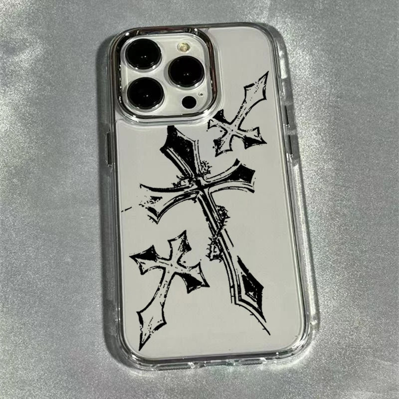 Cool Dark Gothic Cross Mark Phone Case for iPhone 17 16e 16 15 14 13 12 11 Pro Max X XS XR 8 7 Air Plus Transparent Soft Cover