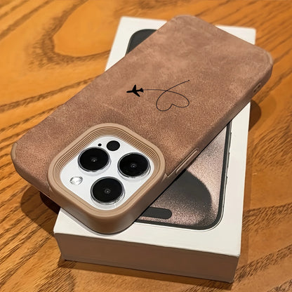 Airplane Route Love Heart Design Faux Leather Phone Case For iPhone 17 16 15 14 13 12 11 Pro Max XS X XR 16 15 Plus 17 Air Cover