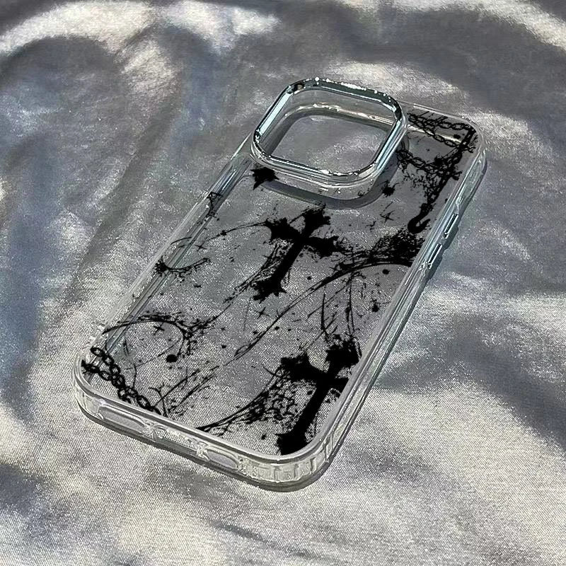 Cool Dark Gothic Cross Mark Phone Case for iPhone 17 16e 16 15 14 13 12 11 Pro Max X XS XR 8 7 Air Plus Transparent Soft Cover