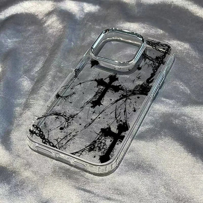 Cool Dark Gothic Cross Mark Phone Case for iPhone 17 16e 16 15 14 13 12 11 Pro Max X XS XR 8 7 Air Plus Transparent Soft Cover