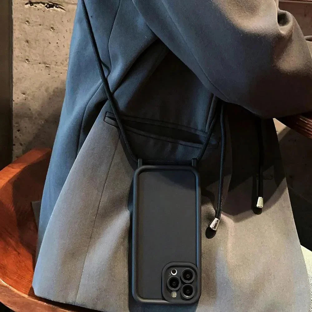Phone Case For iPhone 14 13 15 16 Pro Max 17 Air 16E 12 11 X XS 8 Plus SE2022 Crossbody Adjustable Lanyard Strap Rope Soft Cover