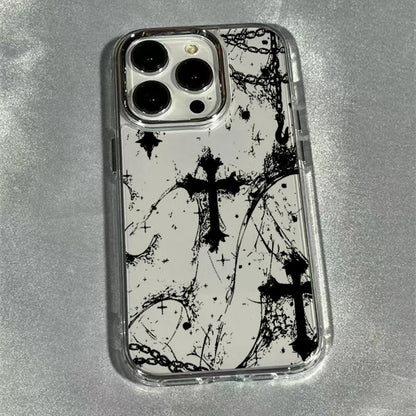 Cool Dark Gothic Cross Mark Phone Case for iPhone 17 16e 16 15 14 13 12 11 Pro Max X XS XR 8 7 Air Plus Transparent Soft Cover