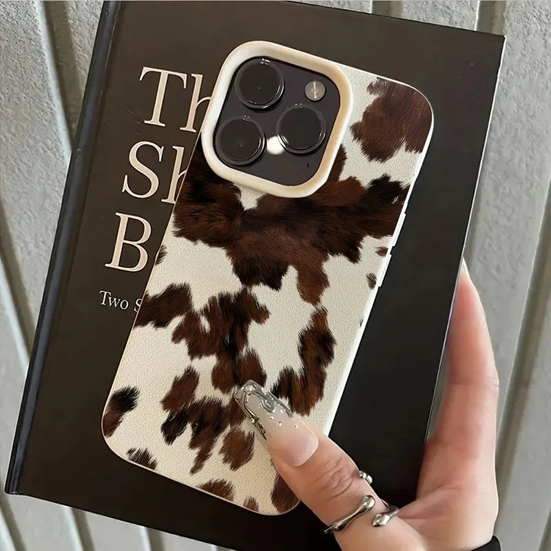 Creative Milk Cow Pattern Lychee Texture Phone Case For iPhone 17 16 15 14 13 12 11 Pro Max 17 Air 15 Plus X XS 16E Soft Cover