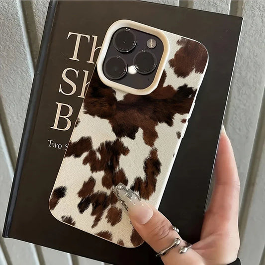 Creative Milk Cow Pattern Lychee Texture Phone Case For iPhone 17 16 15 14 13 12 11 Pro Max 17 Air 15 Plus X XS 16E Soft Cover