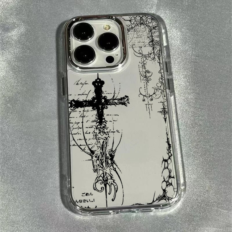 Cool Dark Gothic Cross Mark Phone Case for iPhone 17 16e 16 15 14 13 12 11 Pro Max X XS XR 8 7 Air Plus Transparent Soft Cover
