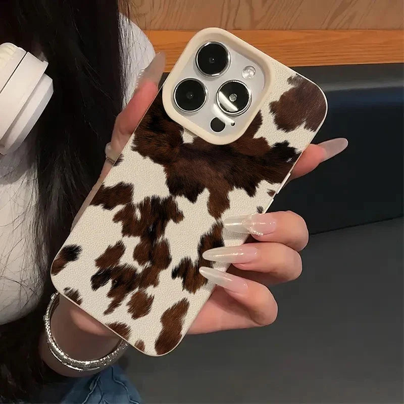 Creative Milk Cow Pattern Lychee Texture Phone Case For iPhone 17 16 15 14 13 12 11 Pro Max 17 Air 15 Plus X XS 16E Soft Cover