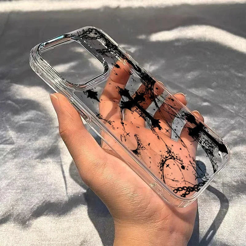 Cool Dark Gothic Cross Mark Phone Case for iPhone 17 16e 16 15 14 13 12 11 Pro Max X XS XR 8 7 Air Plus Transparent Soft Cover