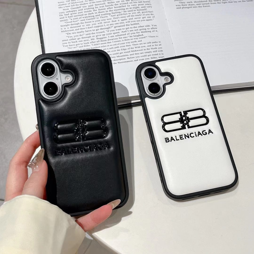 HypedEffects Balenciaga BB Logo Embossed Leather iPhone Case