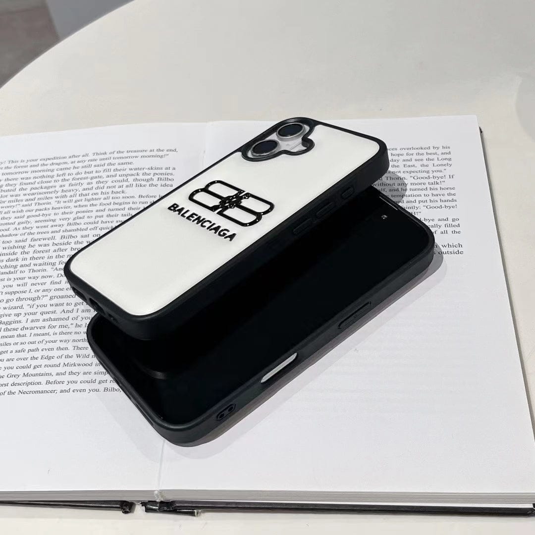 HypedEffects Balenciaga BB Logo Embossed Leather iPhone Case