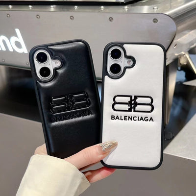 HypedEffects Balenciaga BB Logo Embossed Leather iPhone Case