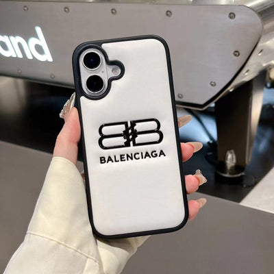 HypedEffects Balenciaga BB Logo Embossed Leather iPhone Case