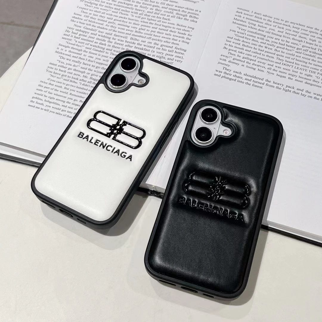HypedEffects Balenciaga BB Logo Embossed Leather iPhone Case