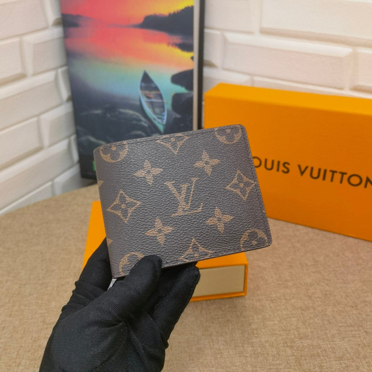 HypedEffects Black Leather louis vuitton Wallet With Gray Monogram