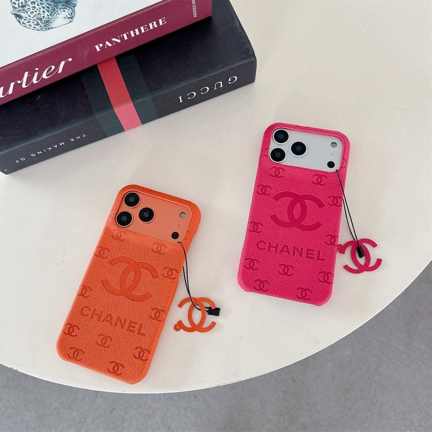 HypedEffects cc Embossed Leather Phone Case with Iconic Double C Logo Luxury Designer Cover Available in Multiple Colors