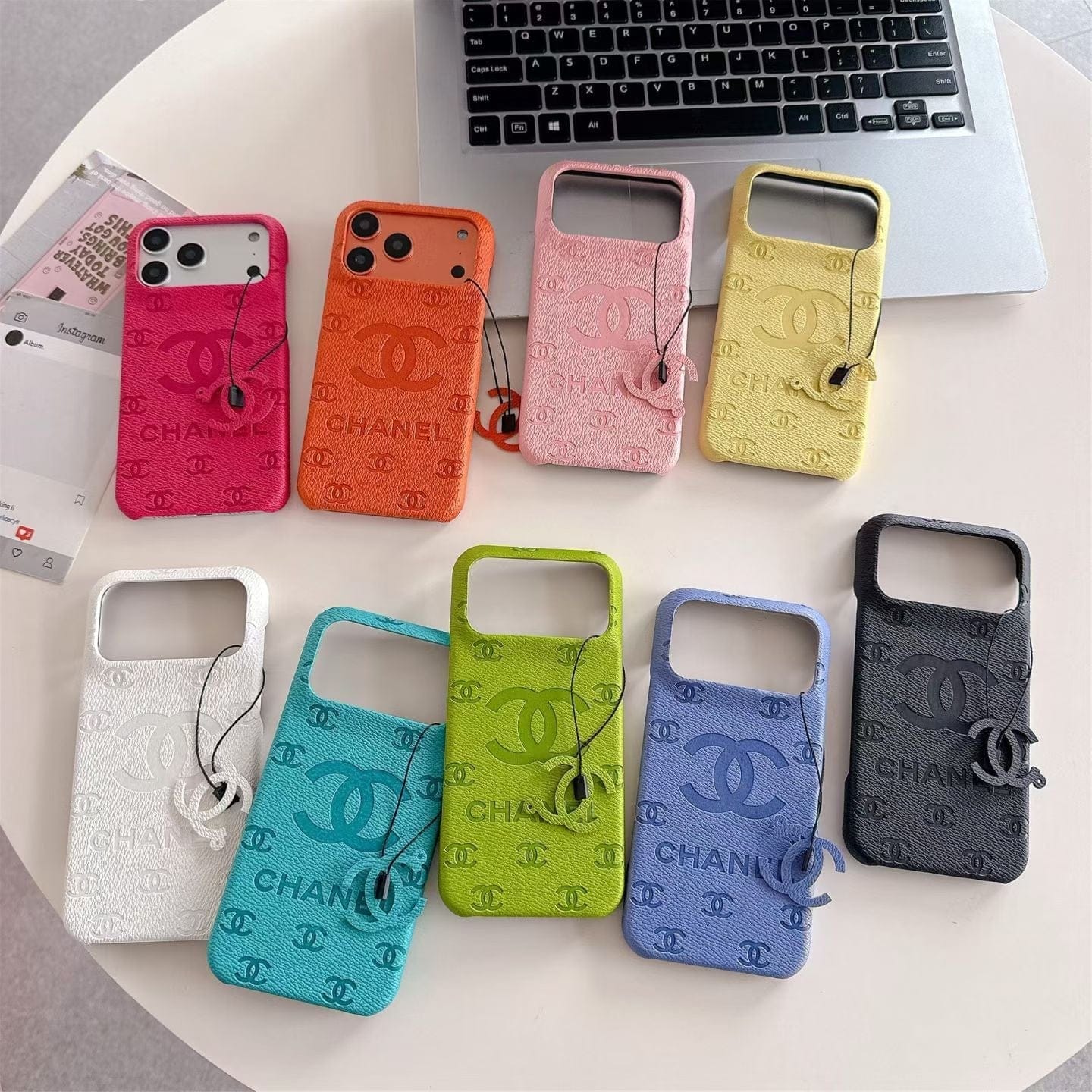 HypedEffects cc Embossed Leather Phone Case with Iconic Double C Logo Luxury Designer Cover Available in Multiple Colors