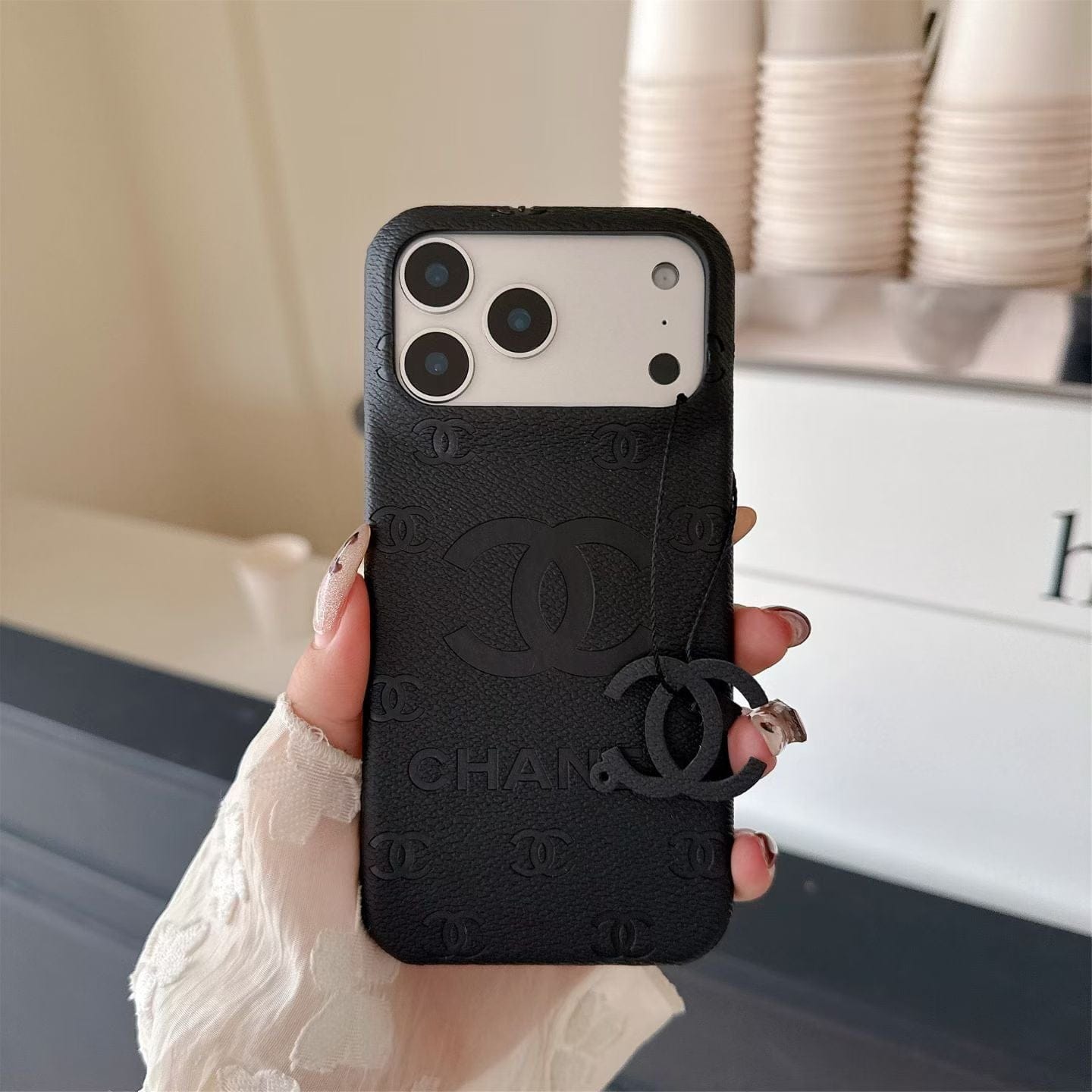 HypedEffects cc Embossed Leather Phone Case with Iconic Double C Logo Luxury Designer Cover Available in Multiple Colors