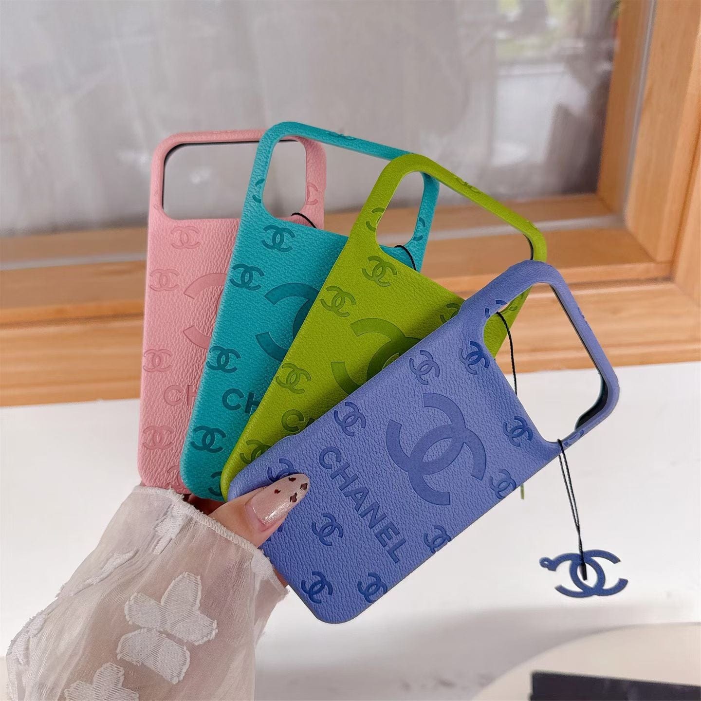 HypedEffects cc Embossed Leather Phone Case with Iconic Double C Logo Luxury Designer Cover Available in Multiple Colors