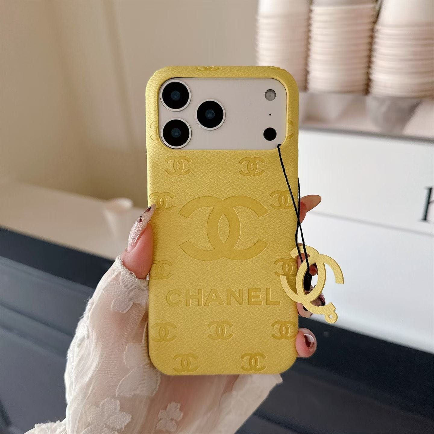 HypedEffects cc Embossed Leather Phone Case with Iconic Double C Logo Luxury Designer Cover Available in Multiple Colors