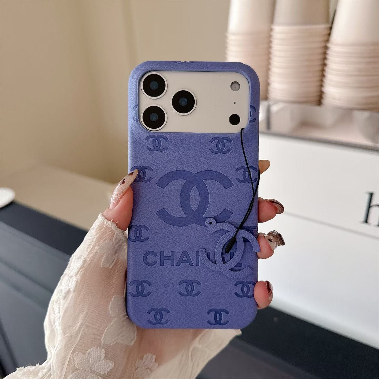 HypedEffects cc Embossed Leather Phone Case with Iconic Double C Logo Luxury Designer Cover Available in Multiple Colors