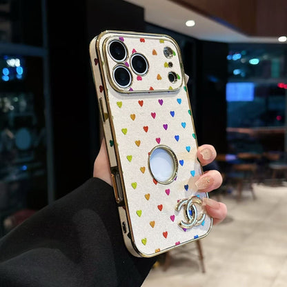 HypedEffects cc Glitter Heart Luxury Phone Case for iPhone 17 with Iconic Double-C Logo