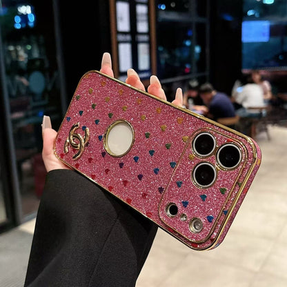 HypedEffects cc Glitter Heart Luxury Phone Case for iPhone 17 with Iconic Double-C Logo