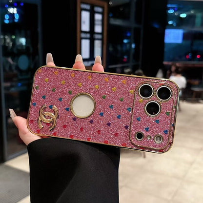 HypedEffects cc Glitter Heart Luxury Phone Case for iPhone 17 with Iconic Double-C Logo