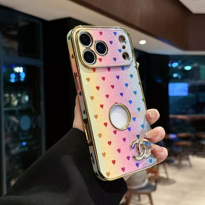 HypedEffects cc Glitter Heart Luxury Phone Case for iPhone 17 with Iconic Double-C Logo