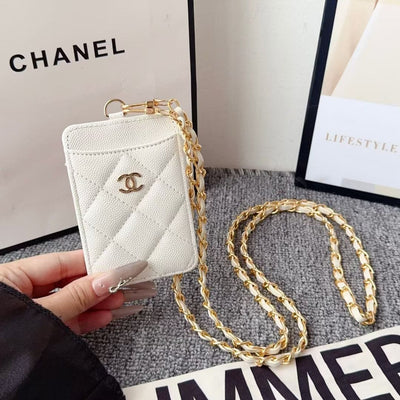 HypedEffects cc Quilted Leather Card Holder with Chain Strap Luxury Designer Card Case