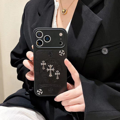 HypedEffects Chrome Hearts Inspired Cross Design Phone Case for iPhone 14 to iPhone 17 Pro Max