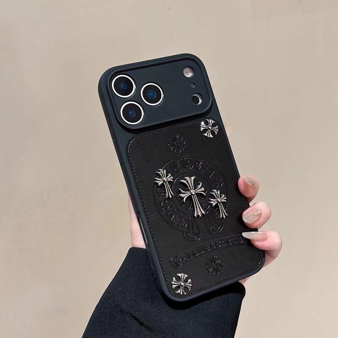 HypedEffects Chrome Hearts Inspired Cross Design Phone Case for iPhone 14 to iPhone 17 Pro Max
