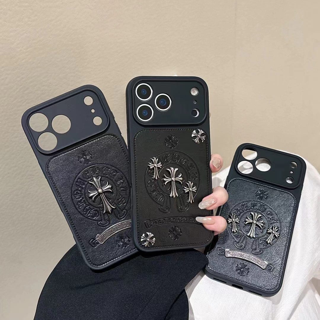 HypedEffects Chrome Hearts Inspired Cross Design Phone Case for iPhone 14 to iPhone 17 Pro Max