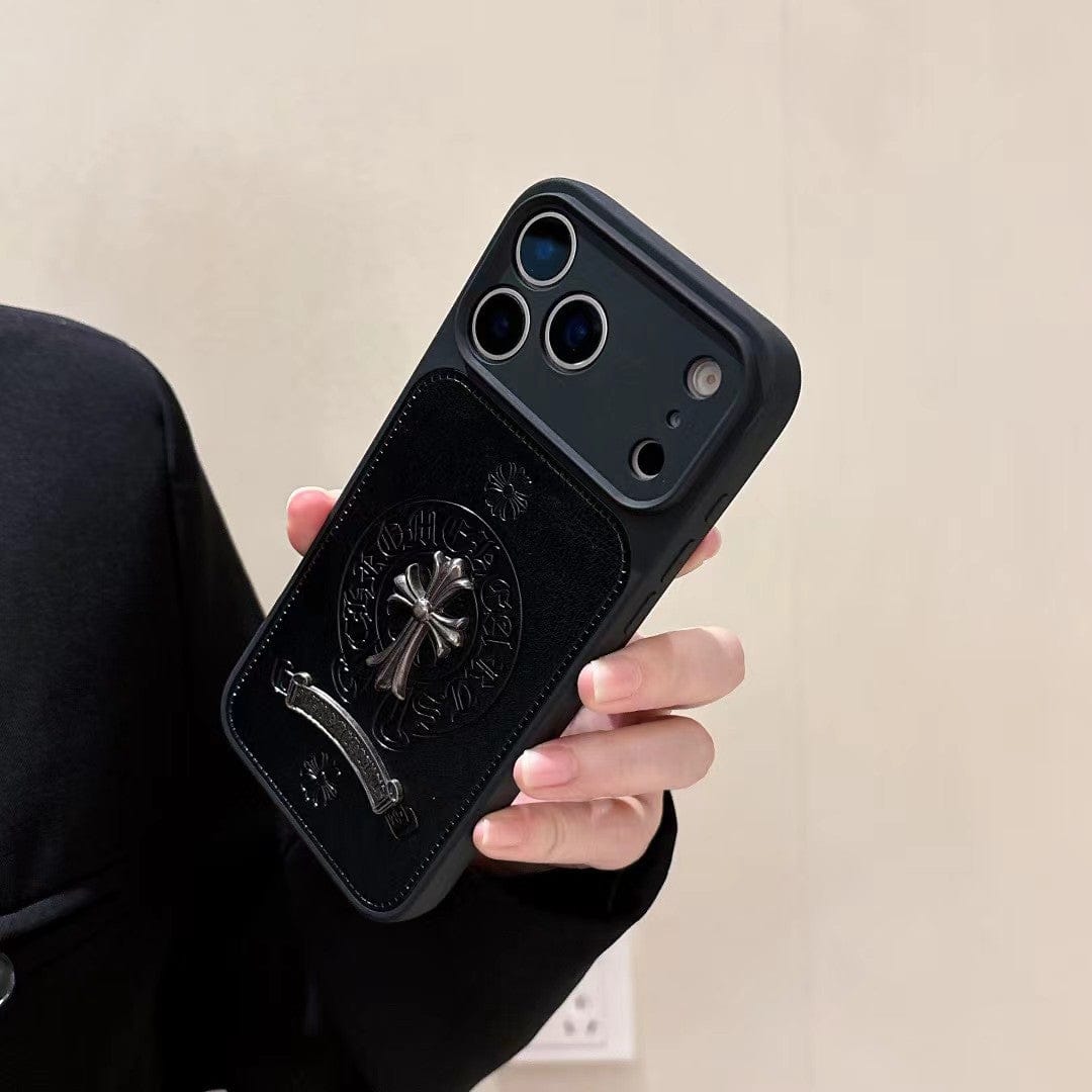 HypedEffects Chrome Hearts Inspired Cross Design Phone Case for iPhone 14 to iPhone 17 Pro Max