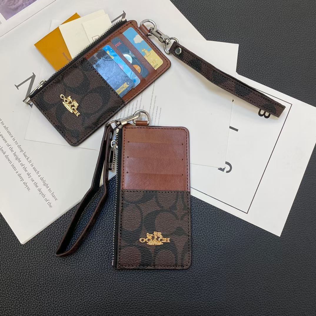 HypedEffects Coach Signature Zip Card Holder Wallet with Wrist Strap – Compact Luxury Card Case