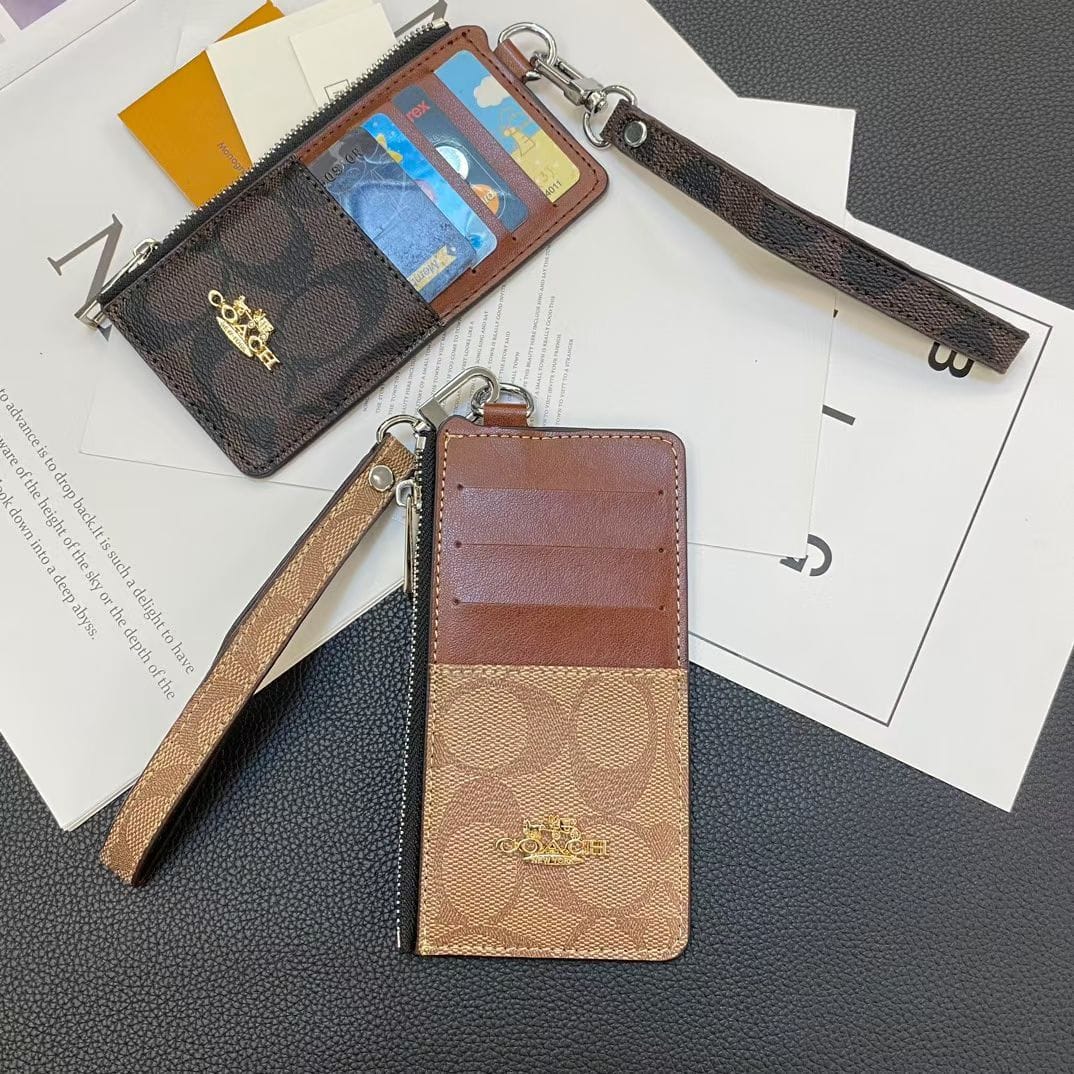 HypedEffects Coach Signature Zip Card Holder Wallet with Wrist Strap – Compact Luxury Card Case