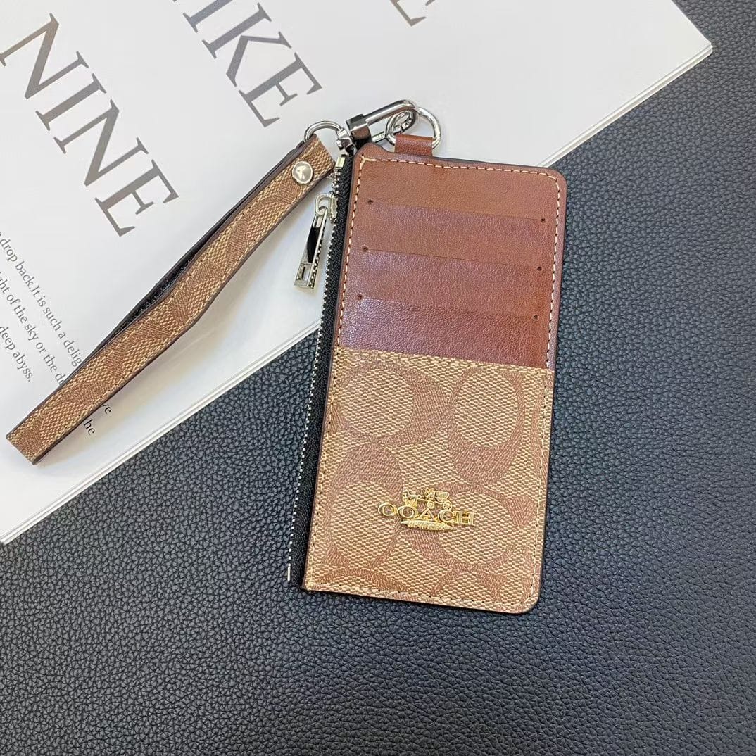 HypedEffects Coach Signature Zip Card Holder Wallet with Wrist Strap – Compact Luxury Card Case