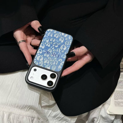 HypedEffects Dior Inspired Blue Pattern Phone Case for iPhone 14 to iPhone 17 Pro Max