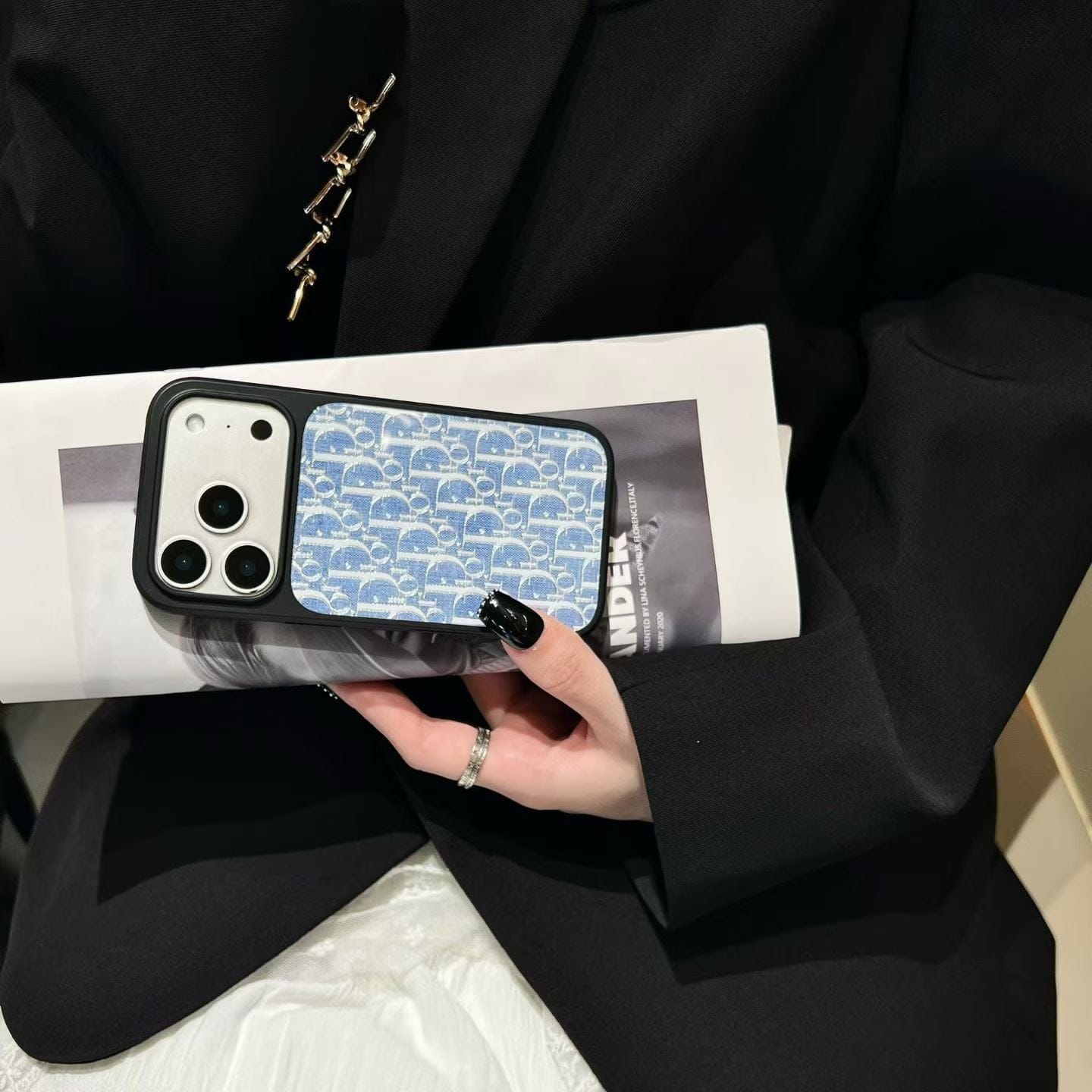 HypedEffects Dior Inspired Blue Pattern Phone Case for iPhone 14 to iPhone 17 Pro Max