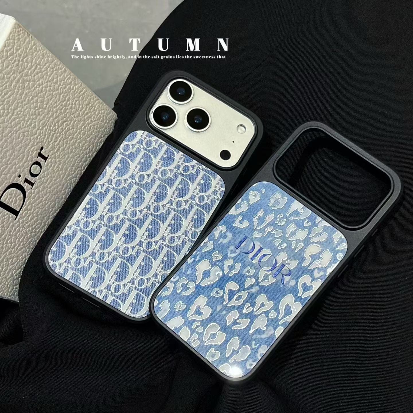 HypedEffects Dior Inspired Blue Pattern Phone Case for iPhone 14 to iPhone 17 Pro Max