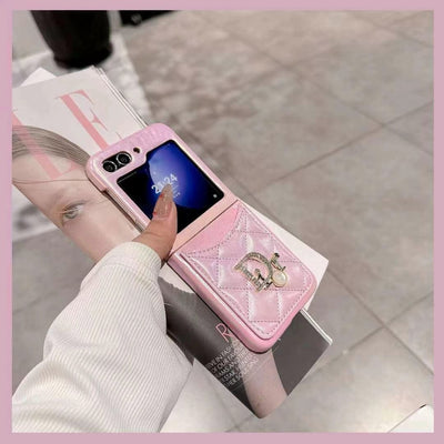 HypedEffects Dior-Inspired Quilted Samsung Z Flip Case with Card Holder – Available for Z Flip 3, 4, 5, and 6
