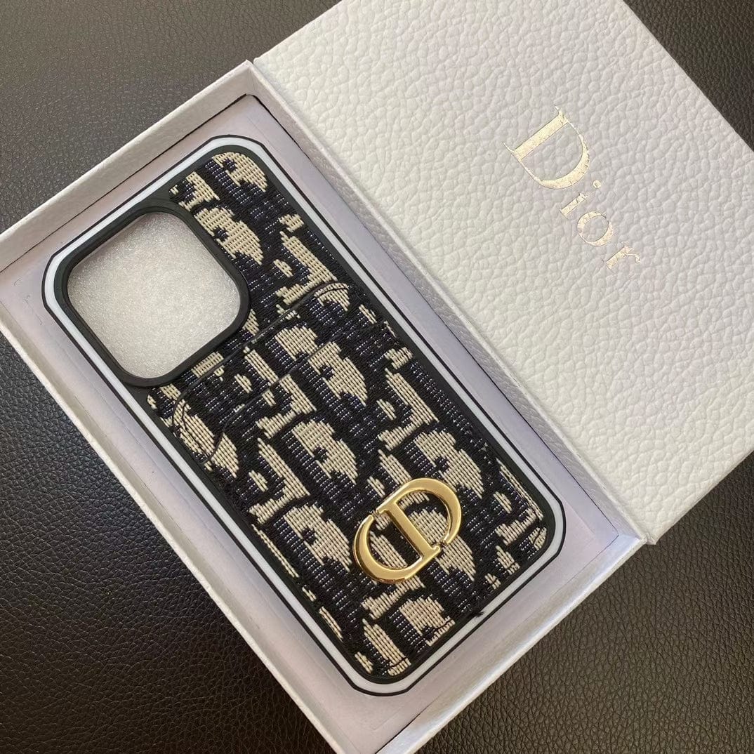 HypedEffects Dior Monogram iPhone Cases with Gold "Christian Dior" Logo and Card Holder - Signature Series