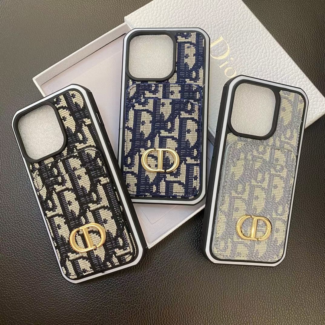 HypedEffects Dior Monogram iPhone Cases with Gold "Christian Dior" Logo and Card Holder - Signature Series