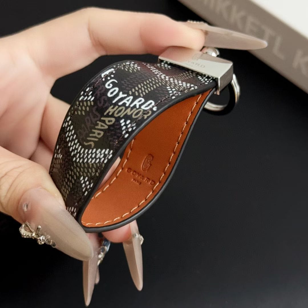 HypedEffects Goyard Signature Canvas Keychain with Leather Strap Luxury Designer Key Holder Available in 7 Colors