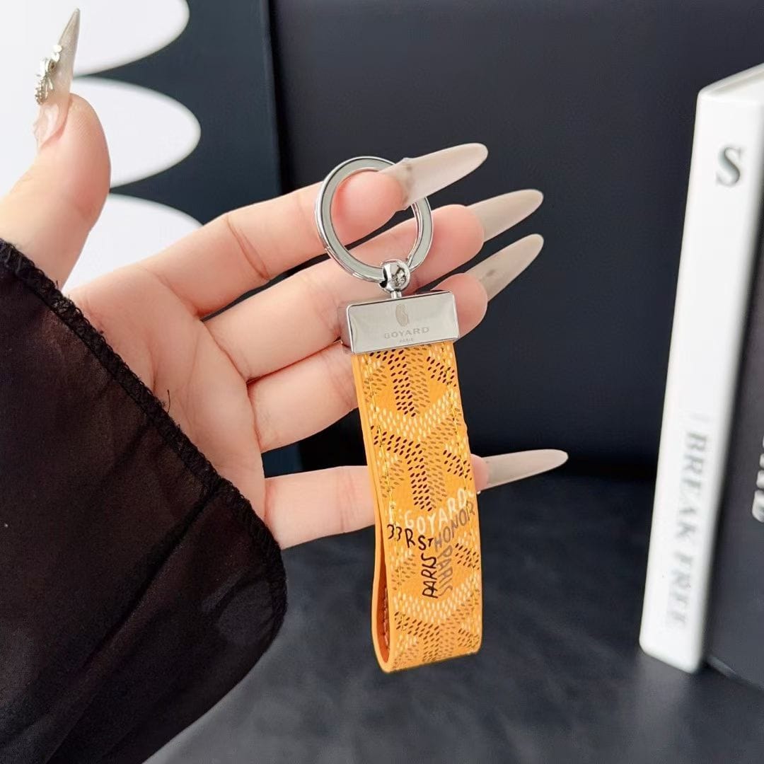 HypedEffects Goyard Signature Canvas Keychain with Leather Strap Luxury Designer Key Holder Available in 7 Colors