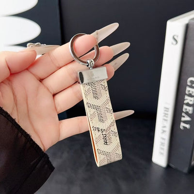 HypedEffects Goyard Signature Canvas Keychain with Leather Strap Luxury Designer Key Holder Available in 7 Colors