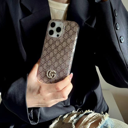 HypedEffects gucci Monogram Glitter iPhone Case with Rhinestone gucci Logo